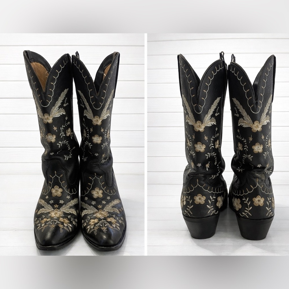 Dingo Black Leather Full Bloom Western Floral Embroidered Cowboy Boots